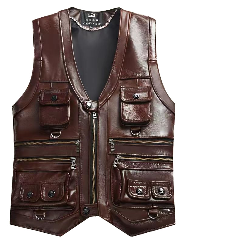 Motorcycle Gear Vest - Chaleco de cuero genuino de vaca