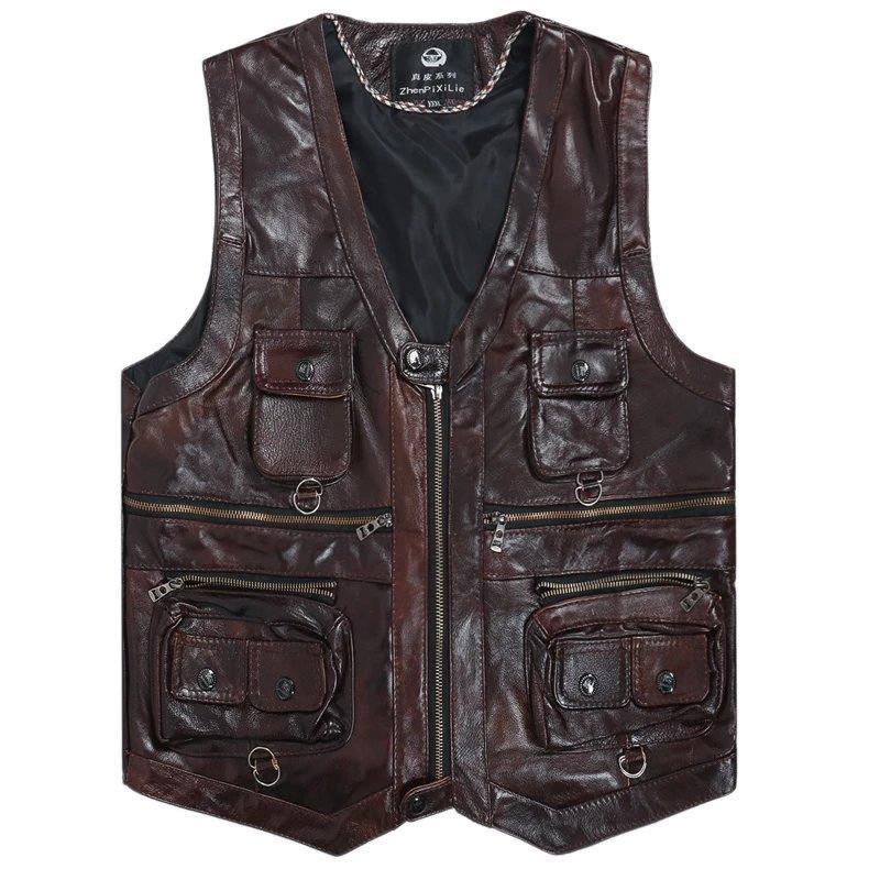 Chaleco de cuero genuino de va - Motorcycle Gear Vest reseña y precio